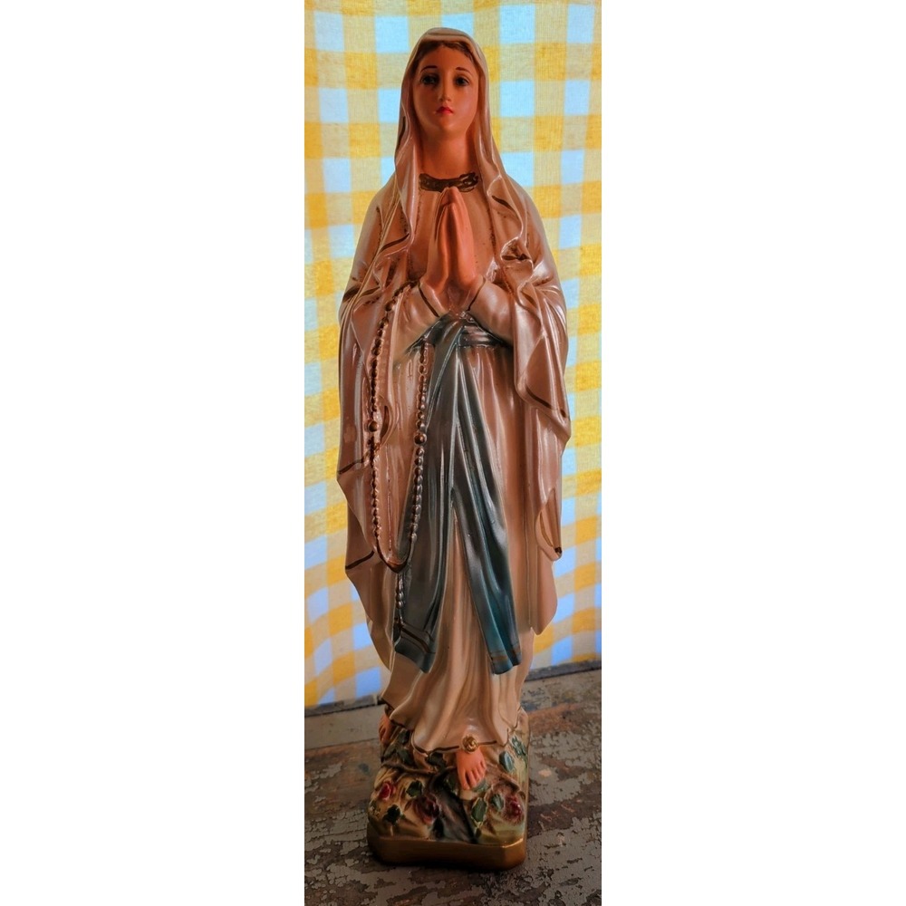 Vintage Our Lady of Lourdes Statue 17.5" Chalkware Catholic Figurine
